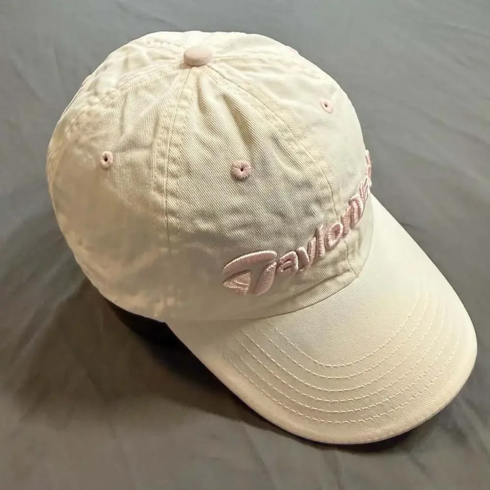 TaylorMade TMAX Gear Women’s Golf Hat Cream Pink Logo Adjustable Cap
